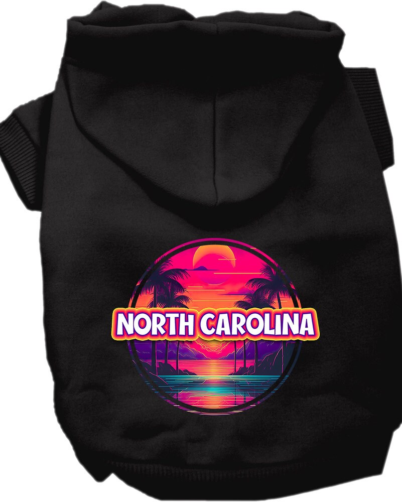 Pet Dog & Cat Screen Printed Hoodie for Medium to Large Pets (Sizes 2XL-6XL), "North Carolina Neon Beach Sunset"