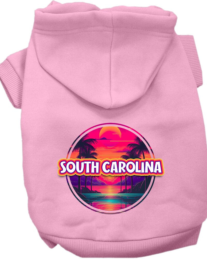 Pet Dog & Cat Screen Printed Hoodie for Medium to Large Pets (Sizes 2XL-6XL), "South Carolina Neon Beach Sunset"