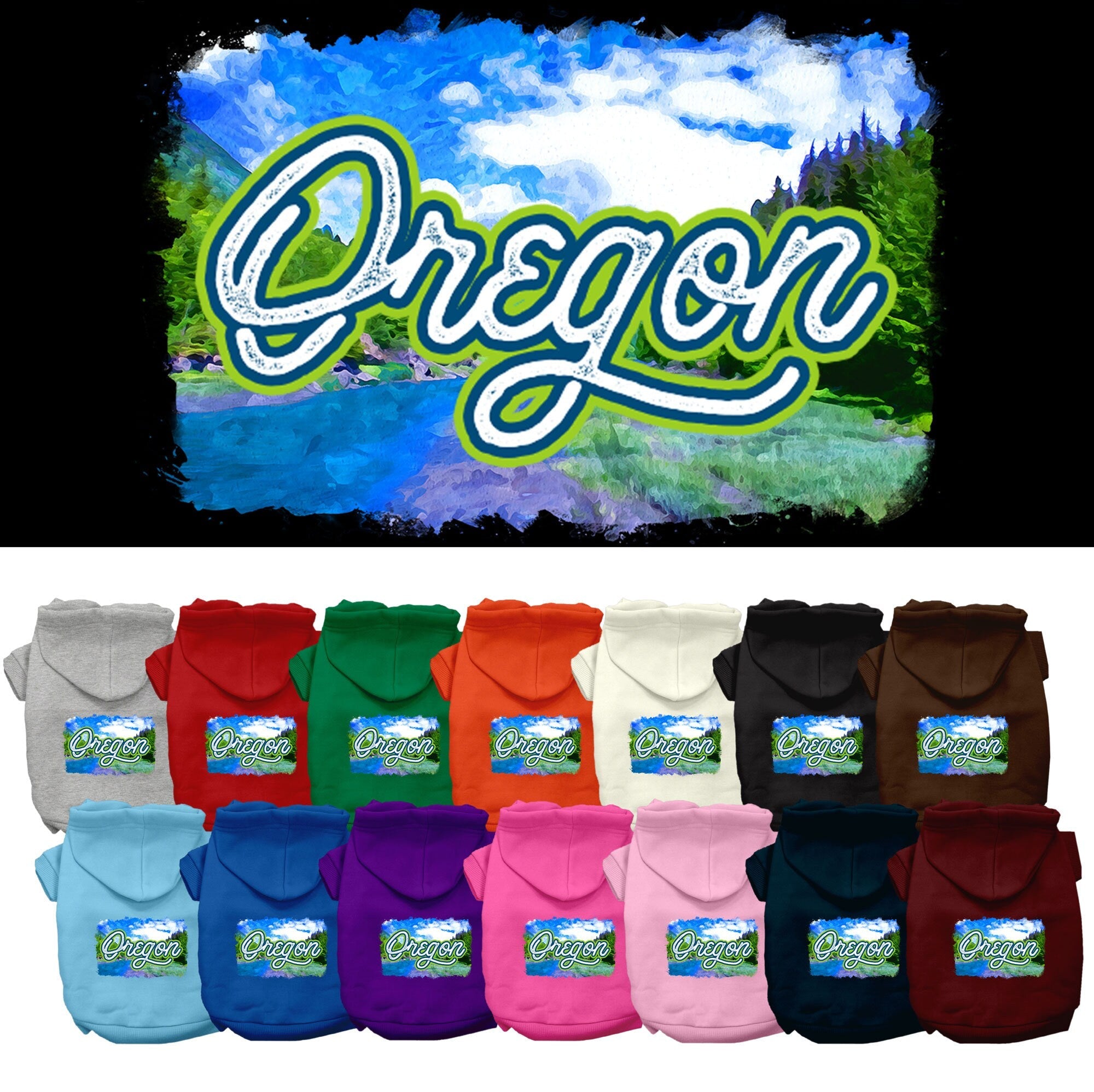 Pet Dog & Cat Screen Printed Hoodie for Medium to Large Pets (Sizes 2XL-6XL), "Oregon Summer"