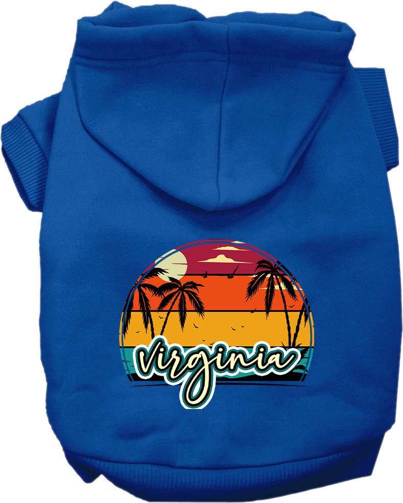 Pet Dog & Cat Screen Printed Hoodie for Medium to Large Pets (Sizes 2XL-6XL), "Virginia Retro Beach Sunset"