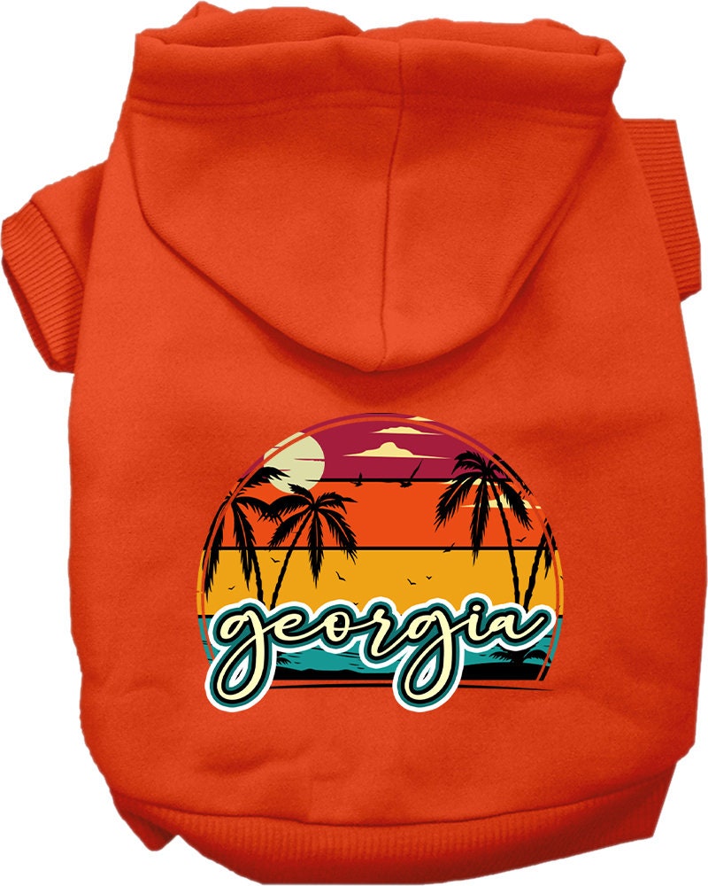 Pet Dog & Cat Screen Printed Hoodie for Small to Medium Pets (Sizes XS-XL), "Georgia Retro Beach Sunset"