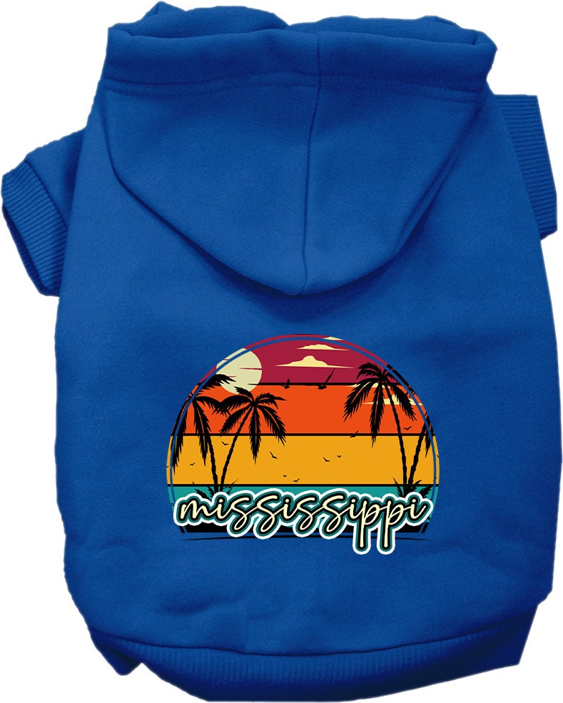 Pet Dog & Cat Screen Printed Hoodie for Medium to Large Pets (Sizes 2XL-6XL), "Mississippi Retro Beach Sunset"