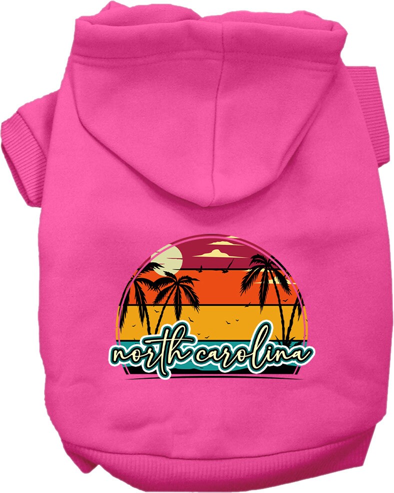 Pet Dog & Cat Screen Printed Hoodie for Medium to Large Pets (Sizes 2XL-6XL), "North Carolina Retro Beach Sunset"