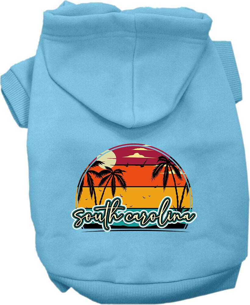 Pet Dog & Cat Screen Printed Hoodie for Medium to Large Pets (Sizes 2XL-6XL), "South Carolina Retro Beach Sunset"