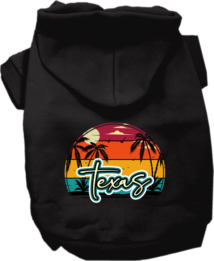 Pet Dog & Cat Screen Printed Hoodie for Medium to Large Pets (Sizes 2XL-6XL), "Texas Retro Beach Sunset"