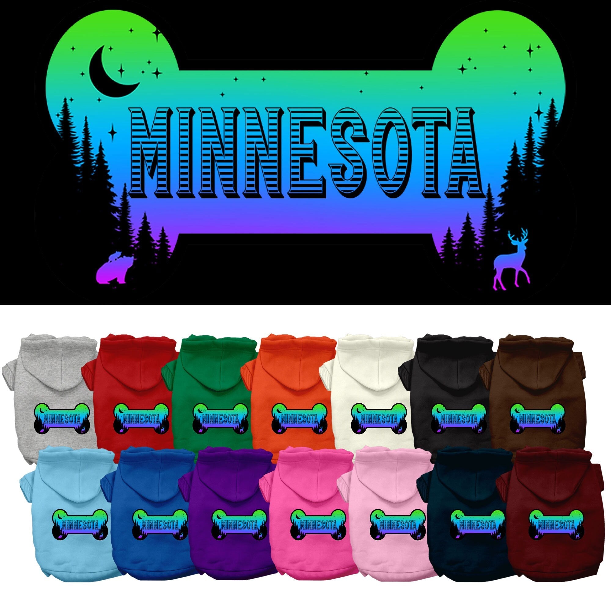 Pet Dog & Cat Screen Printed Hoodie for Medium to Large Pets (Sizes 2XL-6XL), "Minnesota Mountain Shades"