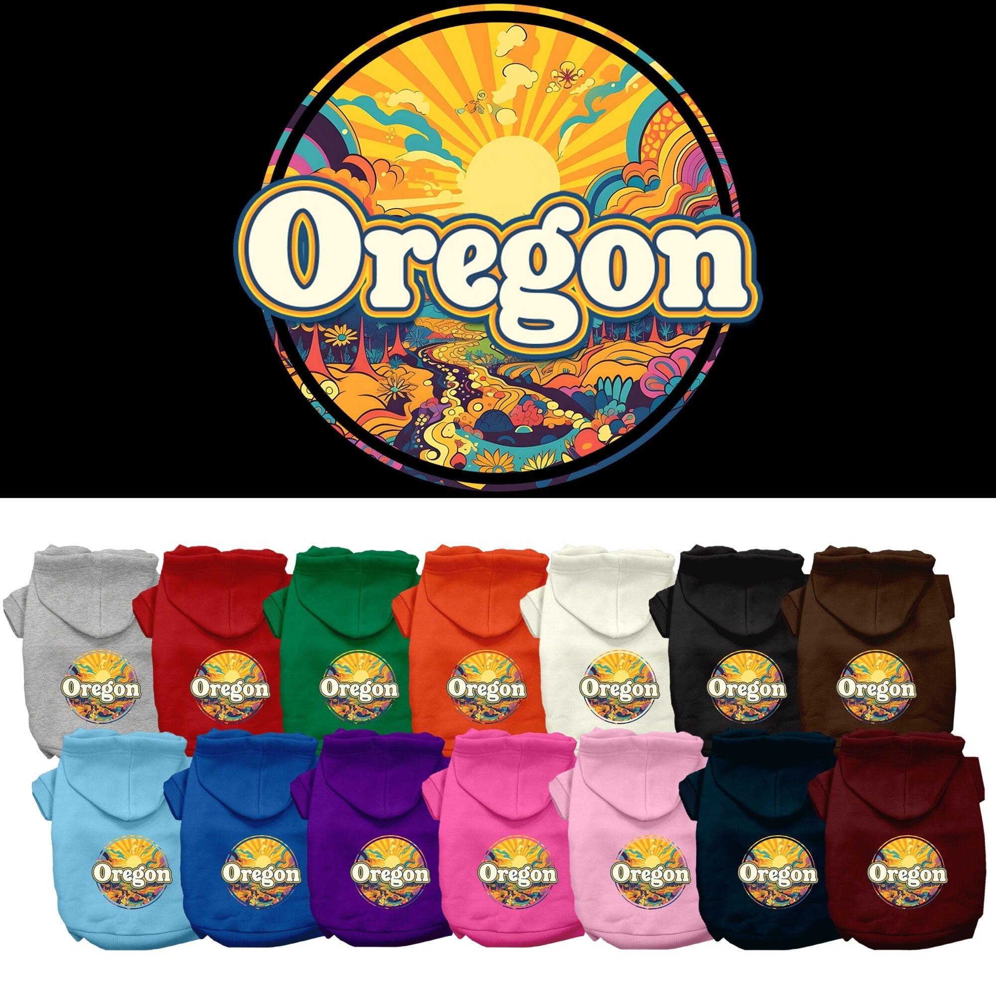 Pet Dog & Cat Screen Printed Hoodie for Medium to Large Pets (Sizes 2XL-6XL), "Oregon Trippy Peaks"