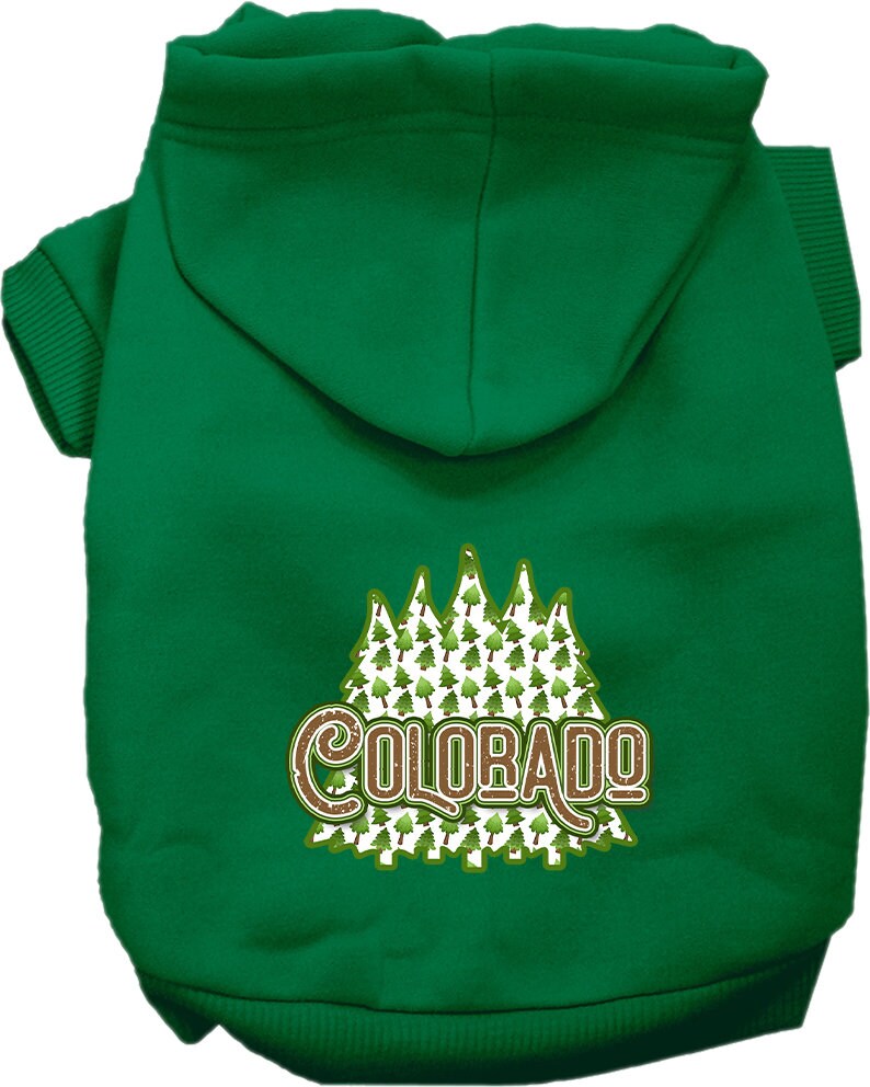 Pet Dog & Cat Screen Printed Hoodie for Small to Medium Pets (Sizes XS-XL), "Colorado Woodland Trees"