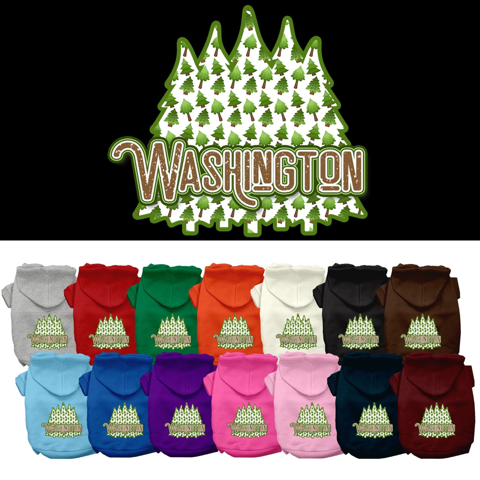 Pet Dog & Cat Screen Printed Hoodie for Medium to Large Pets (Sizes 2XL-6XL), "Washington Woodland Trees"