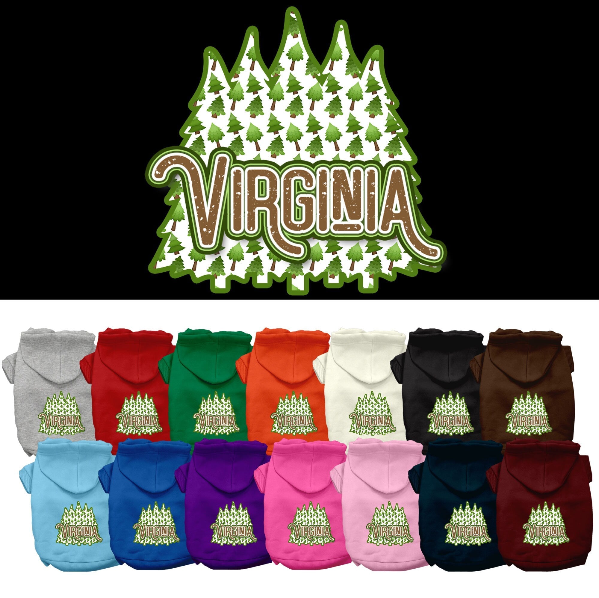 Pet Dog & Cat Screen Printed Hoodie for Medium to Large Pets (Sizes 2XL-6XL), "Virginia Woodland Trees"