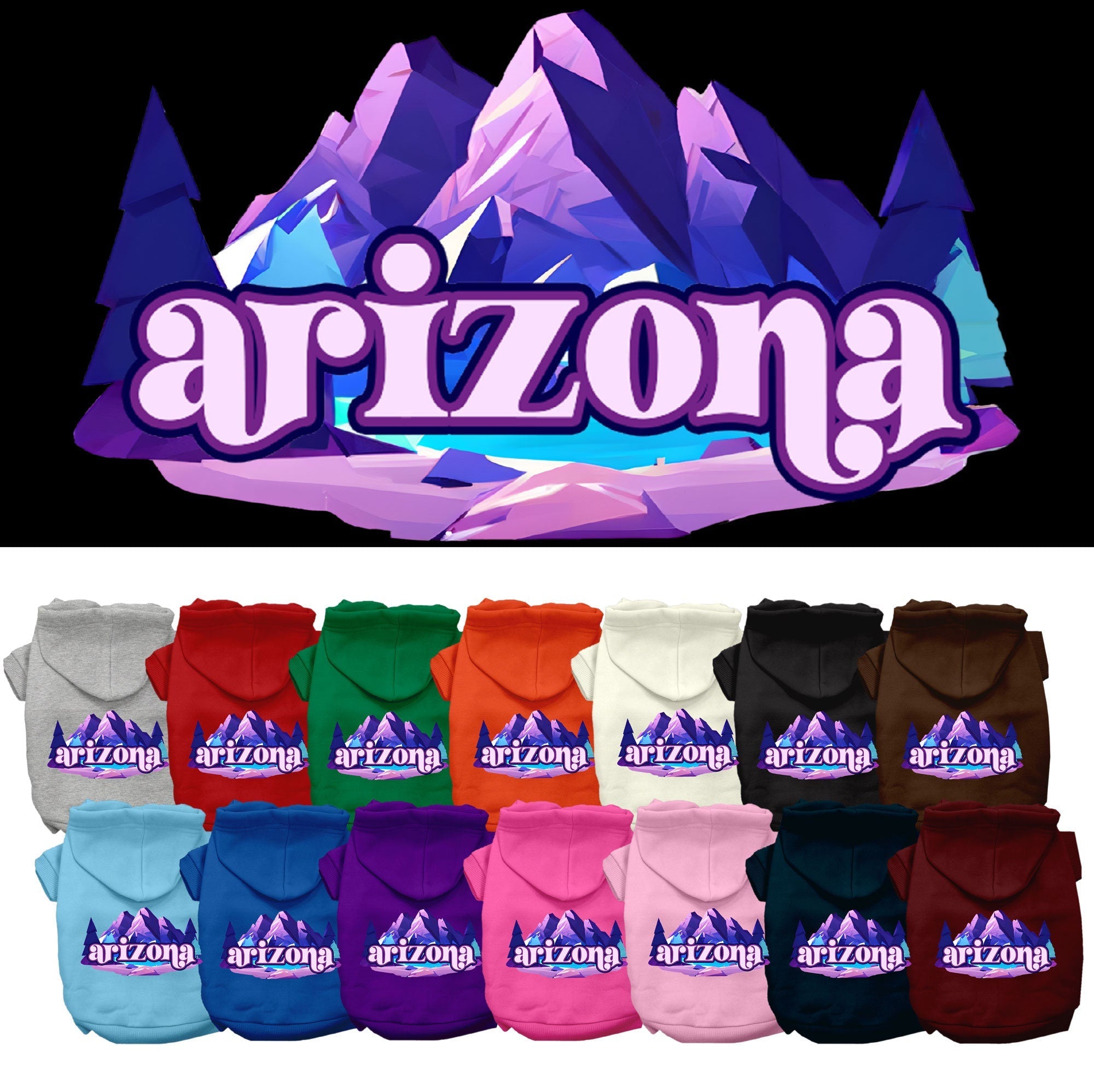 Pet Dog & Cat Screen Printed Hoodie for Medium to Large Pets (Sizes 2XL-6XL), "Arizona Alpine Pawscape"