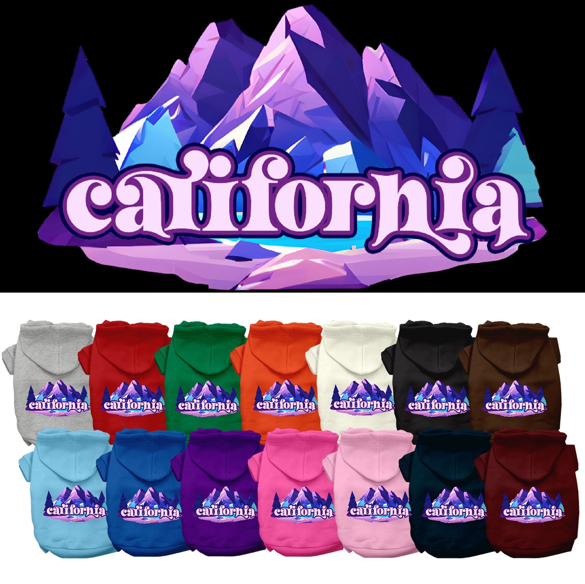 Pet Dog & Cat Screen Printed Hoodie for Small to Medium Pets (Sizes XS-XL), "California Alpine Pawscape"