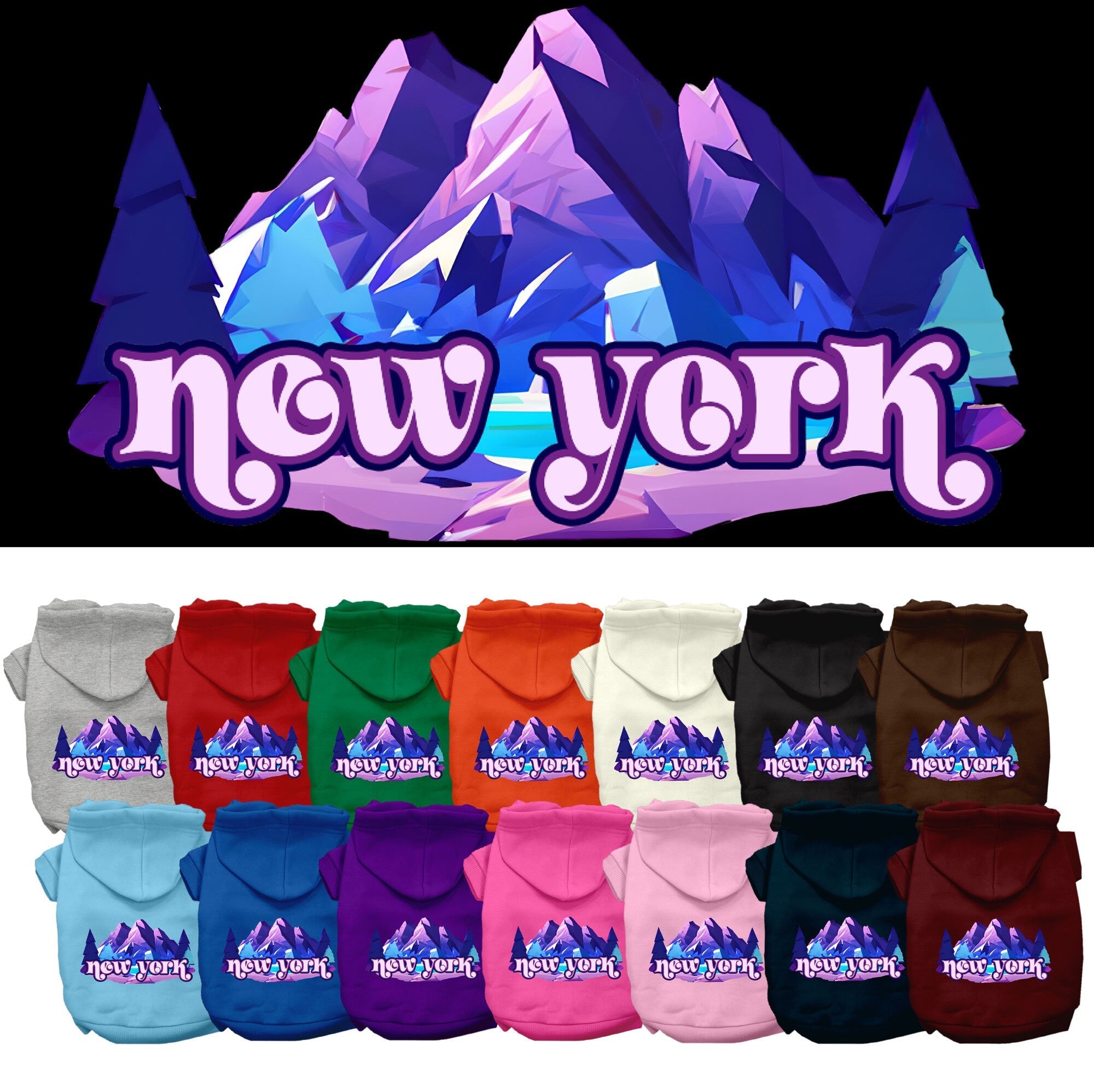 Pet Dog & Cat Screen Printed Hoodie for Medium to Large Pets (Sizes 2XL-6XL), "New York Alpine Pawscape"