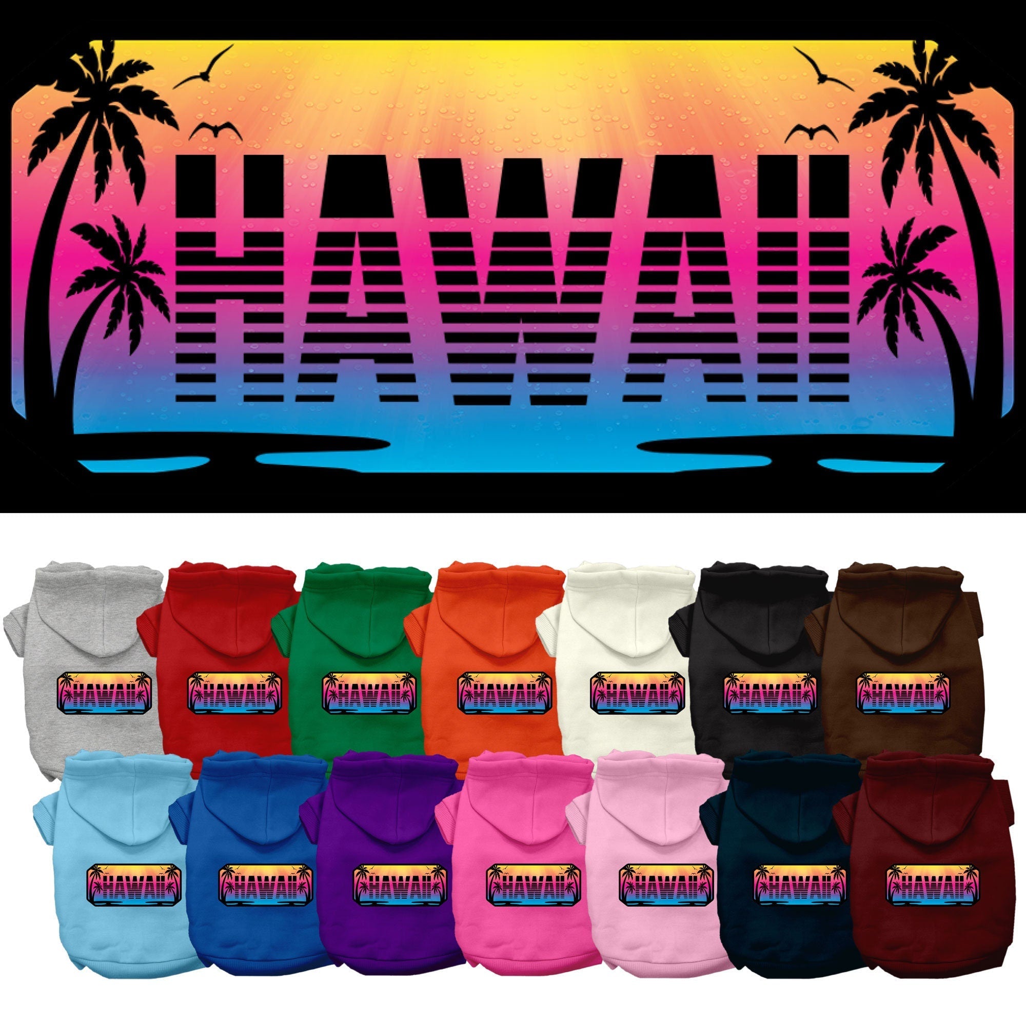 Pet Dog & Cat Screen Printed Hoodie for Small to Medium Pets (Sizes XS-XL), "Hawaii Beach Shades"