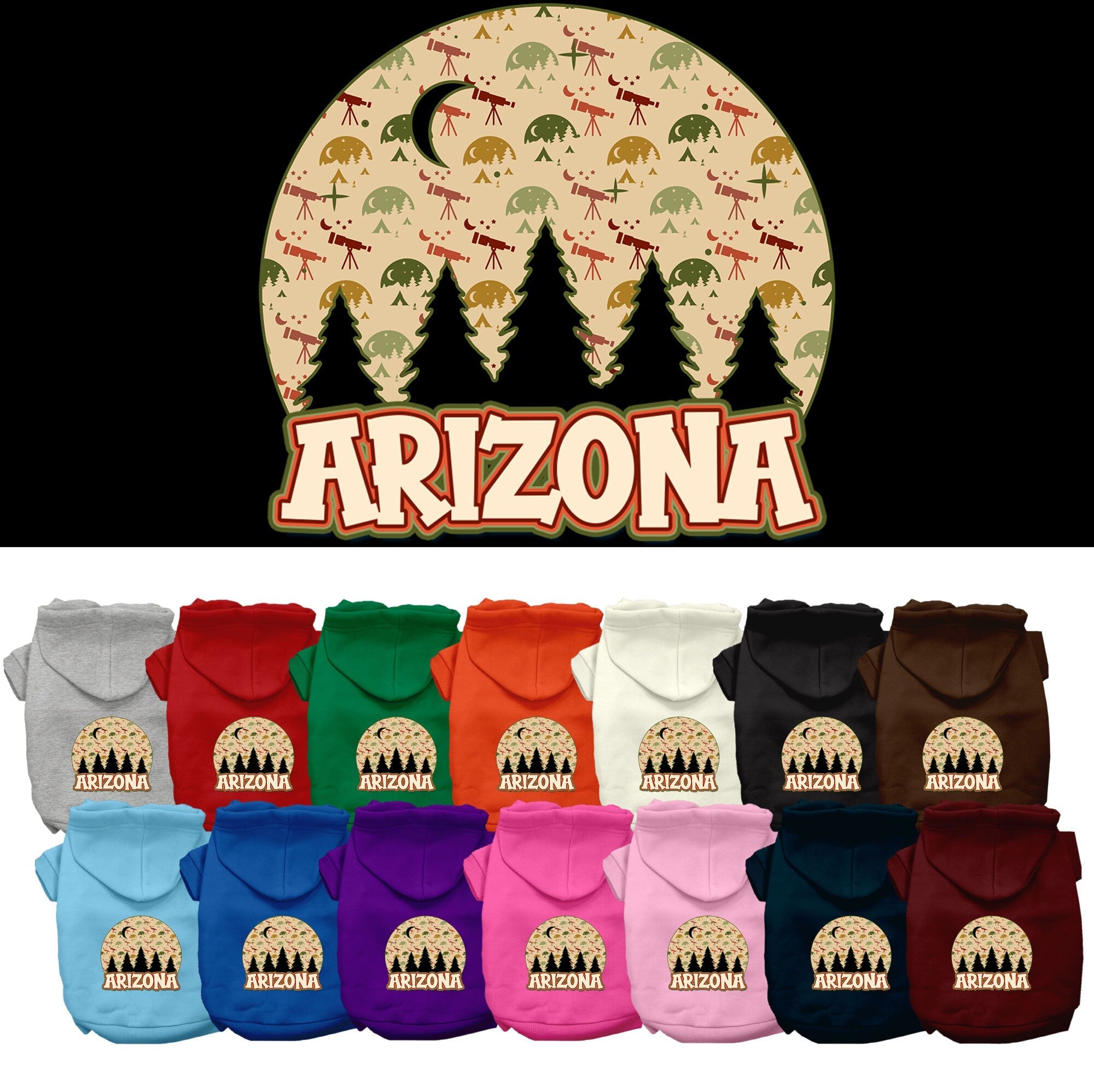 Pet Dog & Cat Screen Printed Hoodie for Small to Medium Pets (Sizes XS-XL), "Arizona Under The Stars"