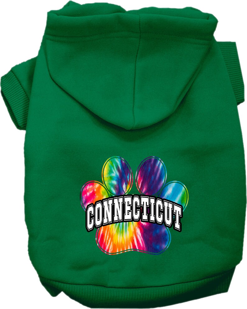 Pet Dog & Cat Screen Printed Hoodie for Small to Medium Pets (Sizes XS-XL), "Connecticut Bright Tie Dye"