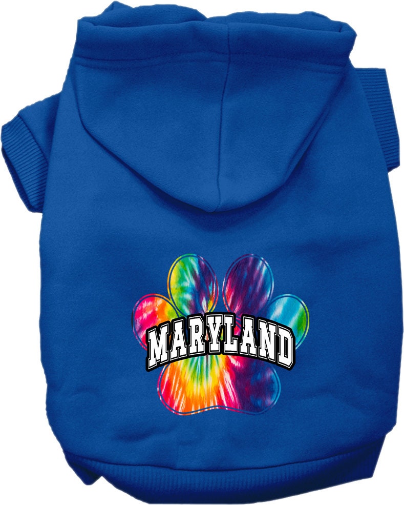 Pet Dog & Cat Screen Printed Hoodie for Small to Medium Pets (Sizes XS-XL), "Maryland Bright Tie Dye"