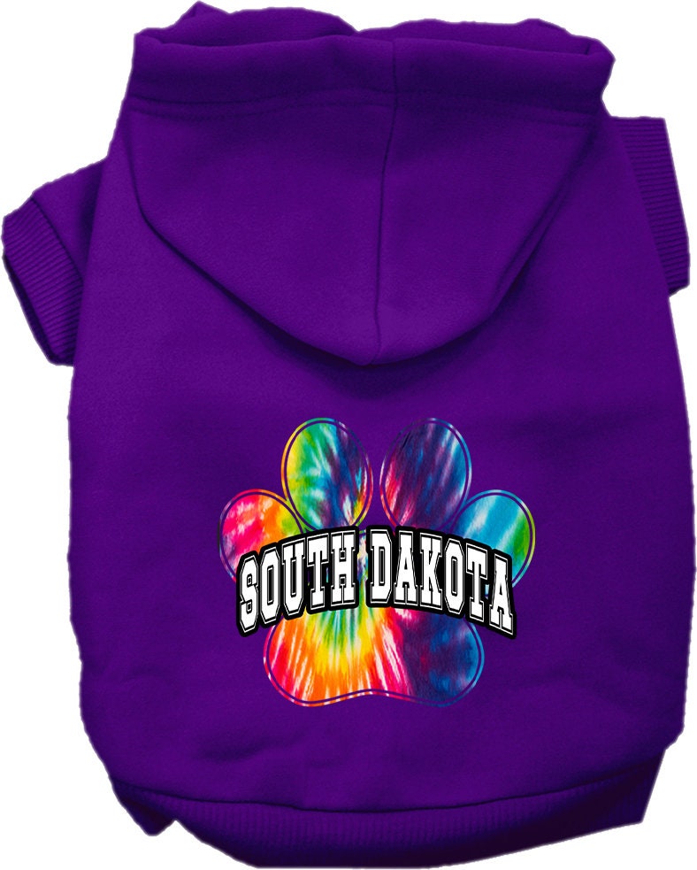 Pet Dog & Cat Screen Printed Hoodie for Medium to Large Pets (Sizes 2XL-6XL), "South Dakota Bright Tie Dye"