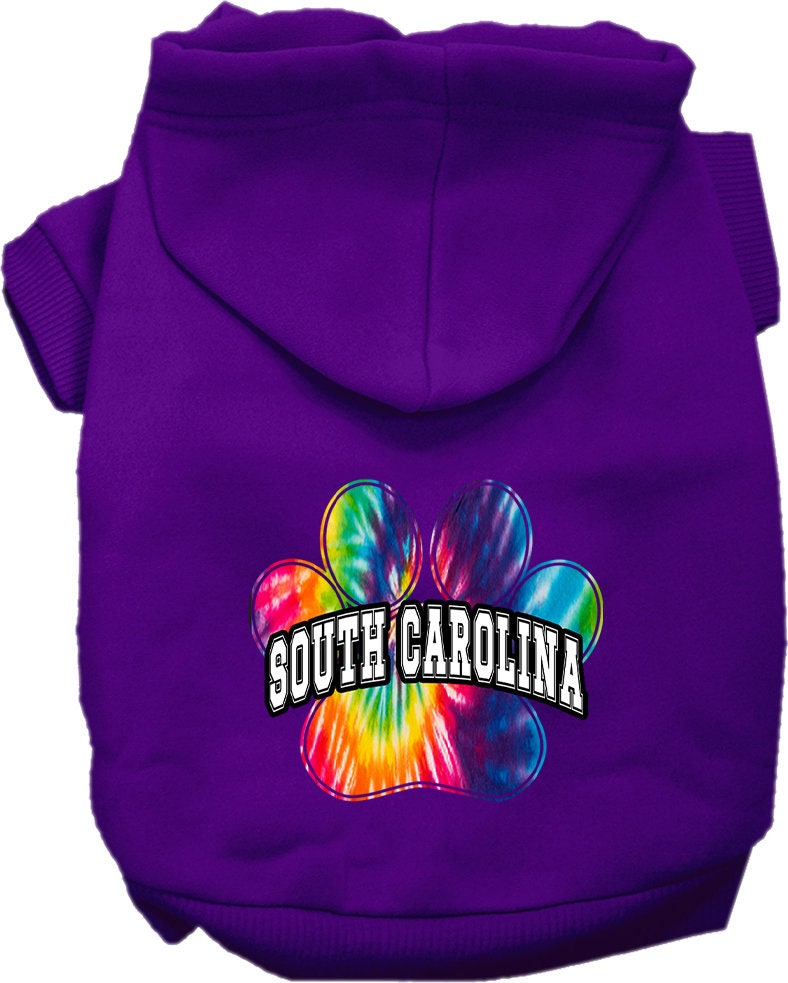 Pet Dog & Cat Screen Printed Hoodie for Medium to Large Pets (Sizes 2XL-6XL), "South Carolina Bright Tie Dye"