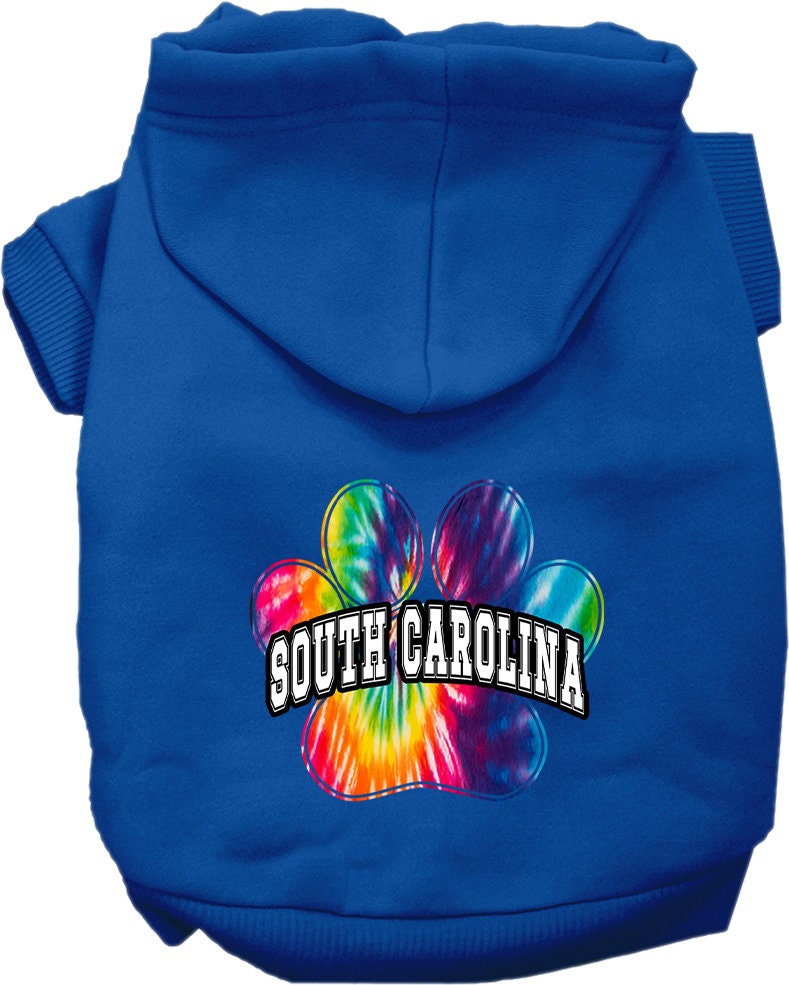 Pet Dog & Cat Screen Printed Hoodie for Medium to Large Pets (Sizes 2XL-6XL), "South Carolina Bright Tie Dye"