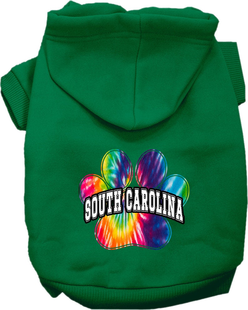 Pet Dog & Cat Screen Printed Hoodie for Medium to Large Pets (Sizes 2XL-6XL), "South Carolina Bright Tie Dye"