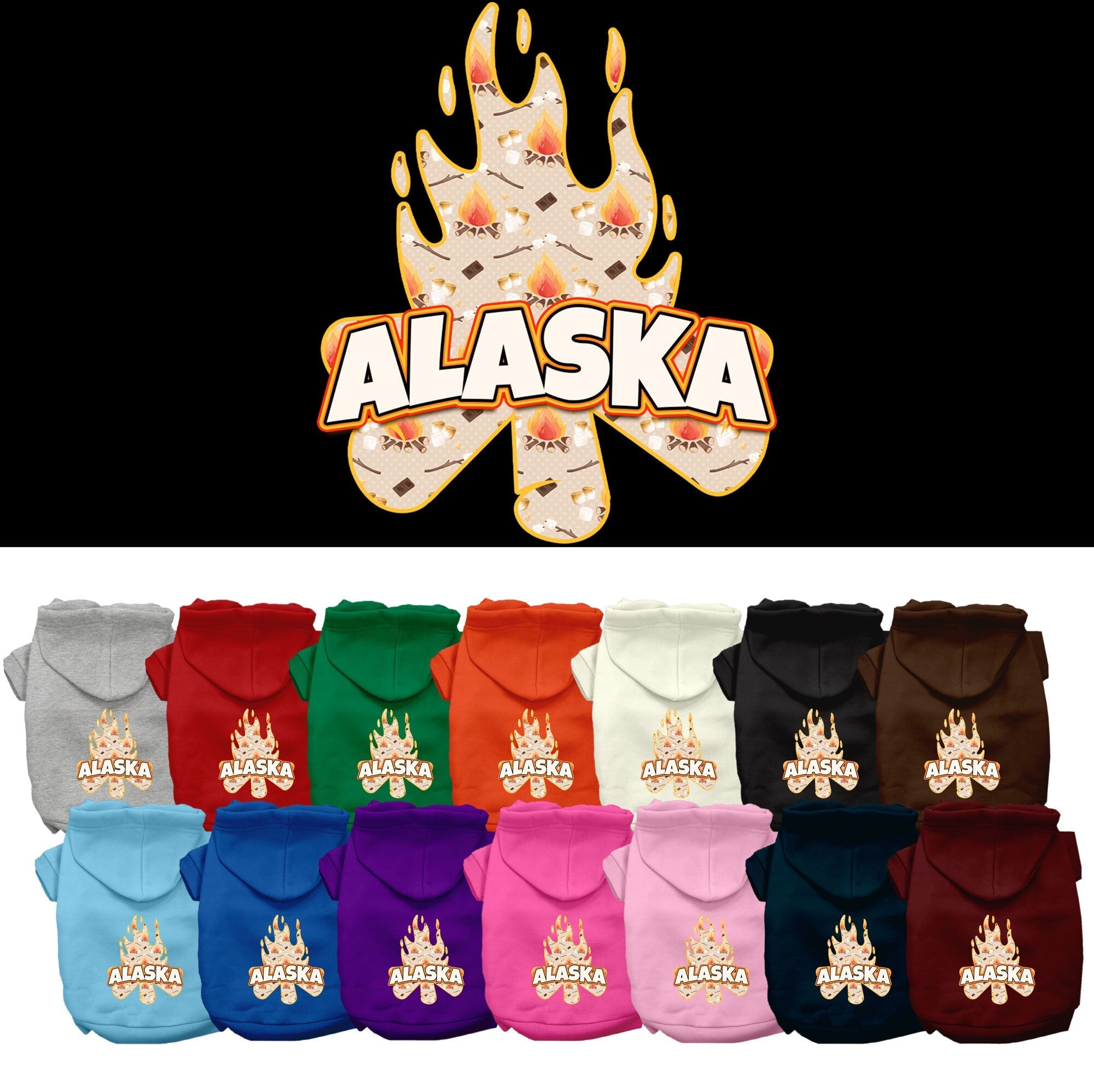 Pet Dog & Cat Screen Printed Hoodie for Medium to Large Pets (Sizes 2XL-6XL), "Alaska Around The Campfire"