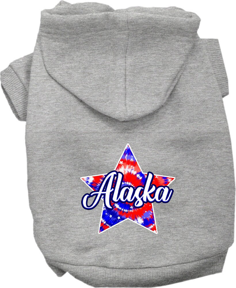 Pet Dog & Cat Screen Printed Hoodie for Small to Medium Pets (Sizes XS-XL), "Alaska Patriotic Tie Dye"