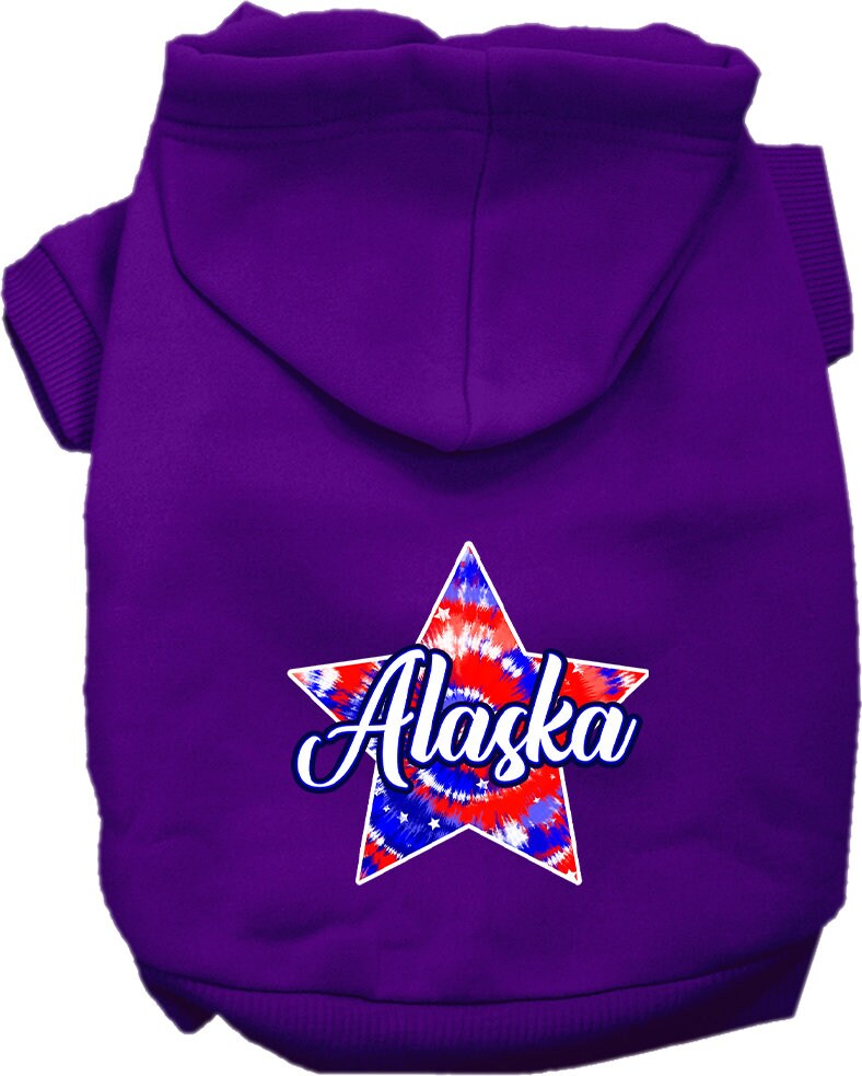 Pet Dog & Cat Screen Printed Hoodie for Small to Medium Pets (Sizes XS-XL), "Alaska Patriotic Tie Dye"