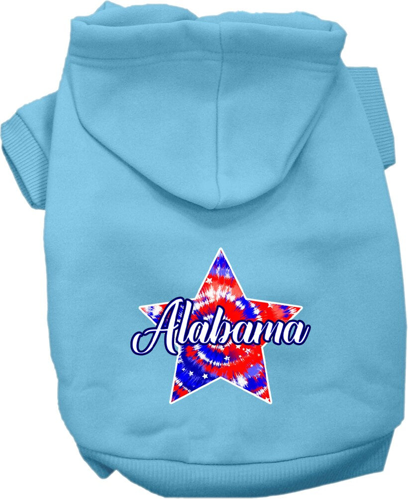 Pet Dog & Cat Screen Printed Hoodie for Medium to Large Pets (Sizes 2XL-6XL), "Alabama Patriotic Tie Dye"