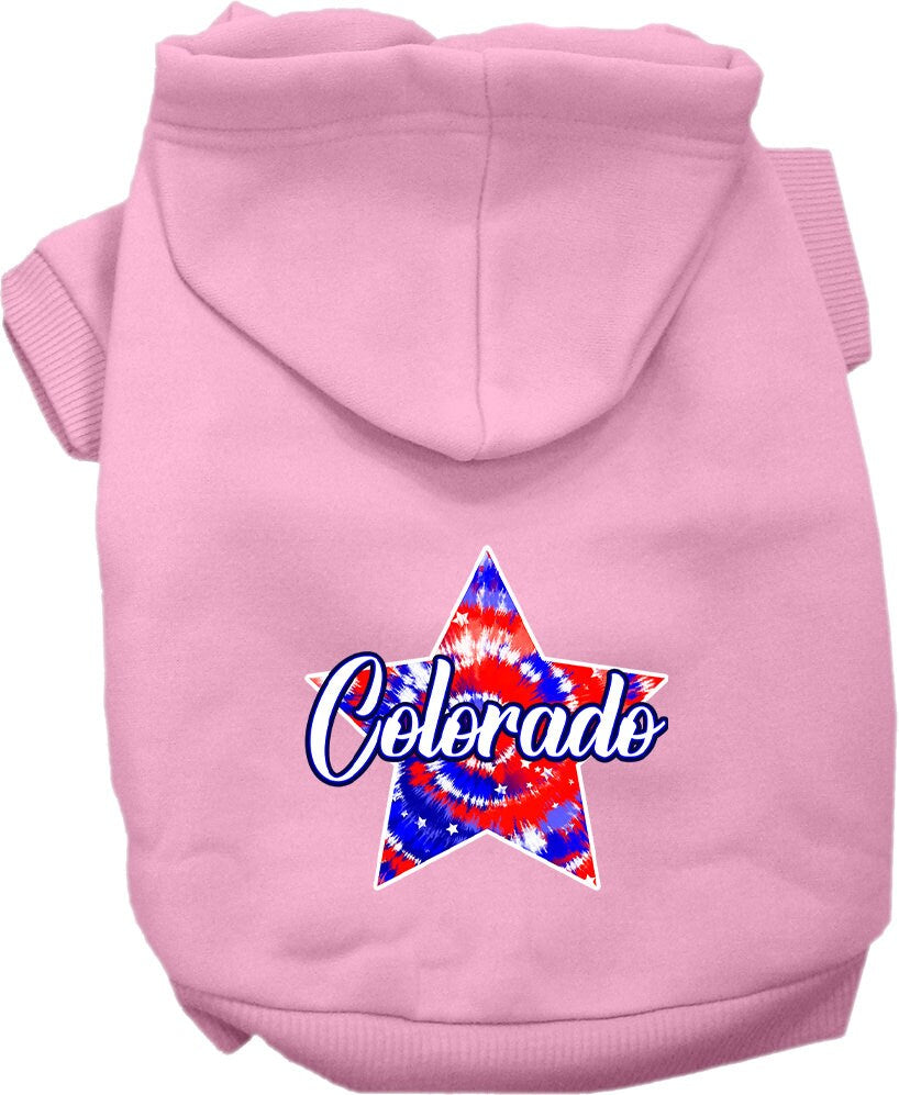 Pet Dog & Cat Screen Printed Hoodie for Medium to Large Pets (Sizes 2XL-6XL), "Colorado Patriotic Tie Dye"