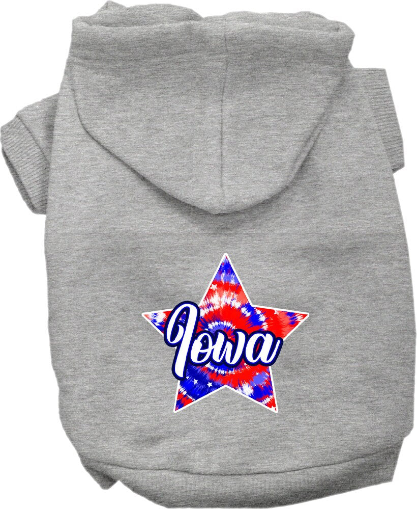 Pet Dog & Cat Screen Printed Hoodie for Small to Medium Pets (Sizes XS-XL), "Iowa Patriotic Tie Dye"