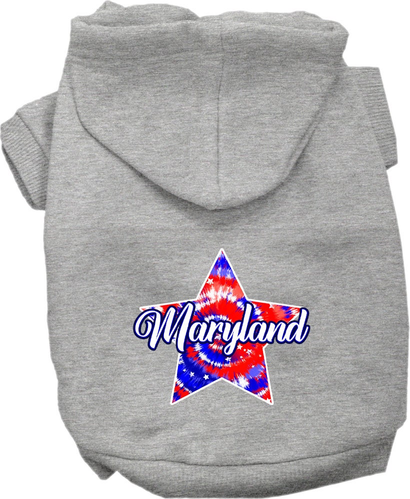 Pet Dog & Cat Screen Printed Hoodie for Small to Medium Pets (Sizes XS-XL), "Maryland Patriotic Tie Dye"