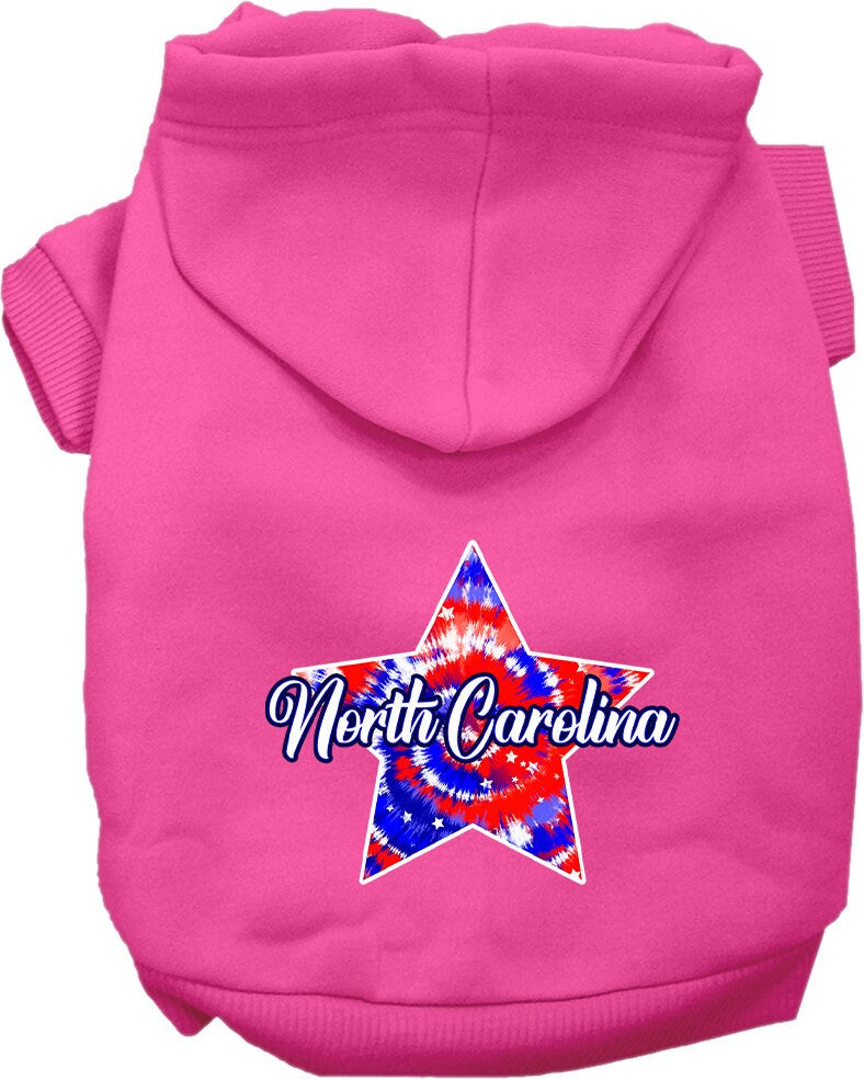 Pet Dog & Cat Screen Printed Hoodie for Medium to Large Pets (Sizes 2XL-6XL), "North Carolina Patriotic Tie Dye"