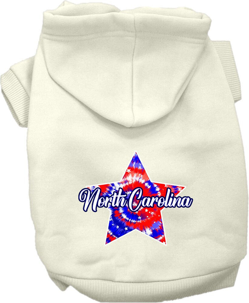 Pet Dog & Cat Screen Printed Hoodie for Medium to Large Pets (Sizes 2XL-6XL), "North Carolina Patriotic Tie Dye"