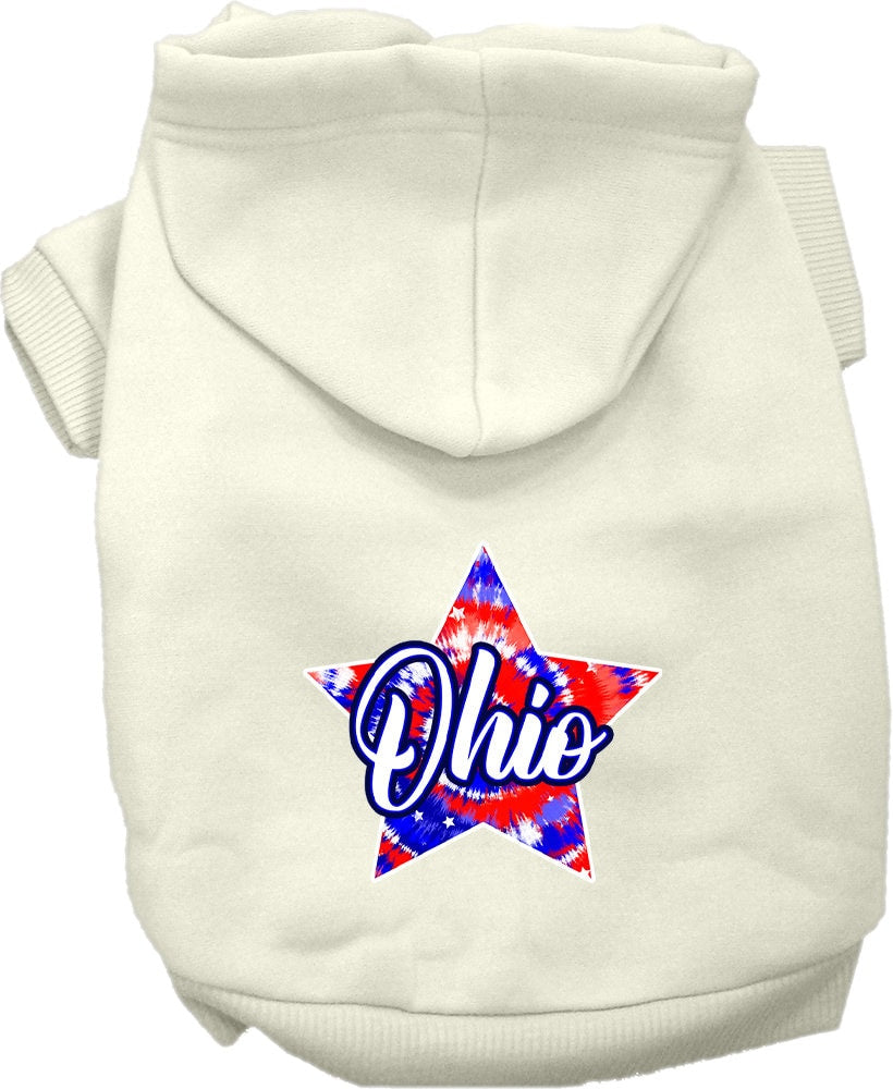 Pet Dog & Cat Screen Printed Hoodie for Medium to Large Pets (Sizes 2XL-6XL), "Ohio Patriotic Tie Dye"