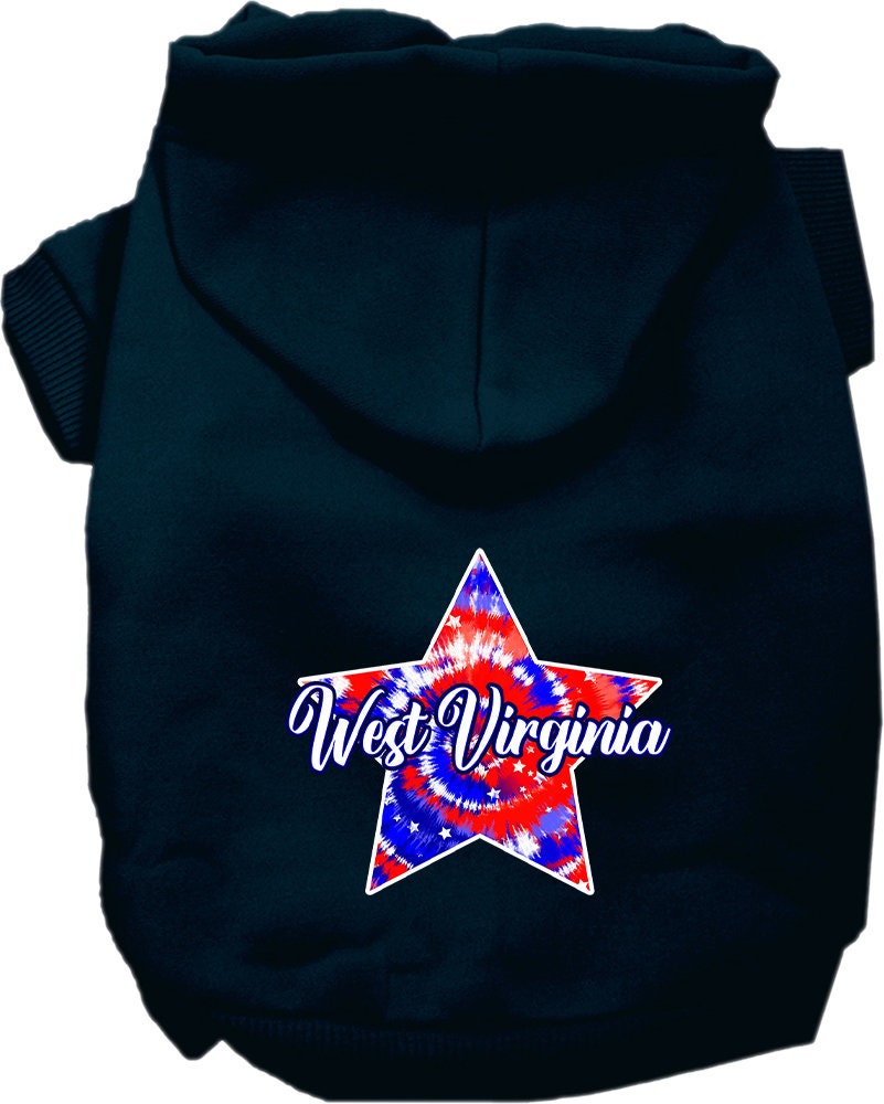 Pet Dog & Cat Screen Printed Hoodie for Medium to Large Pets (Sizes 2XL-6XL), "West Virginia Patriotic Tie Dye"