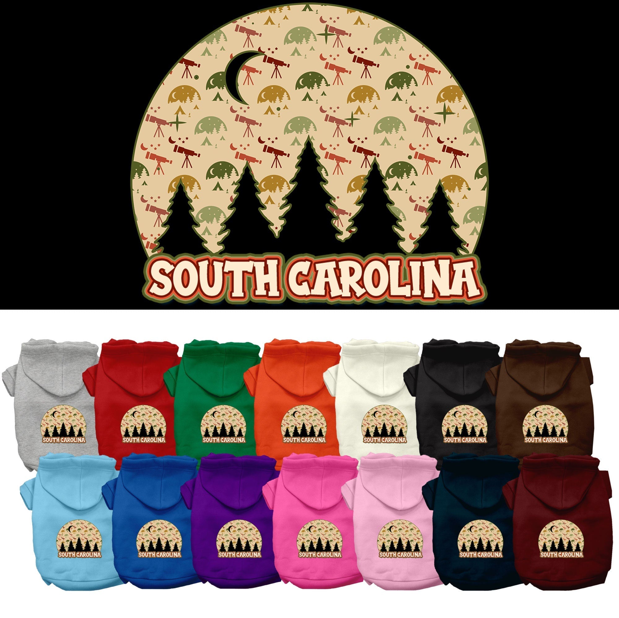 Pet Dog & Cat Screen Printed Hoodie for Medium to Large Pets (Sizes 2XL-6XL), "South Carolina Under The Stars"