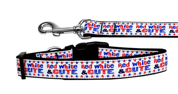 Pet Dog & Cat Nylon Collar or Leash, "Red, White and Cute"