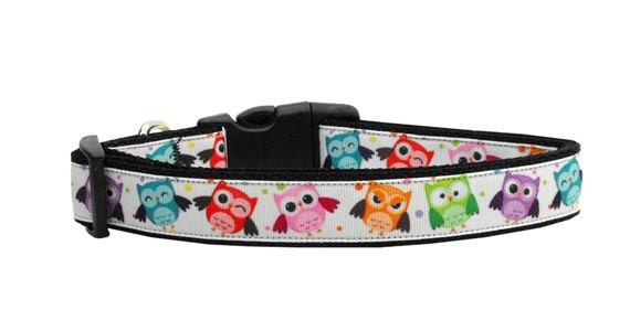 Pet Dog & Cat Nylon Collar or Leash, "Bright Owls"