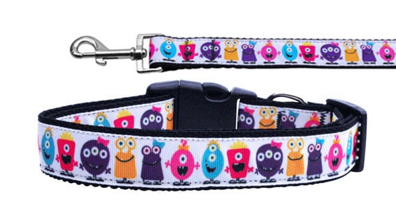 Pet Dog & Cat Nylon Collar or Leash, "Monsters"