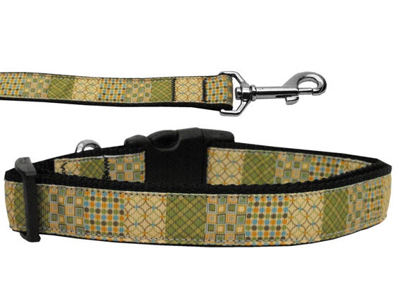 Pet Dog & Cat Nylon Collar or Leash, "Beige Chaos"