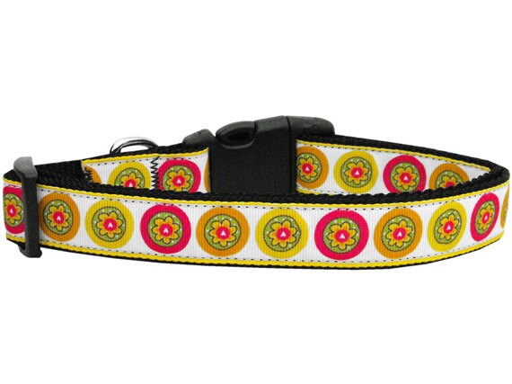 Pet Dog & Cat Nylon Collar or Leash, "Autumn Daisies"