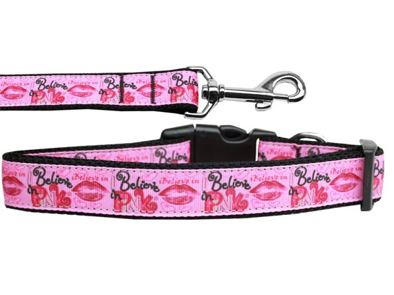 Pet Dog & Cat Nylon Collar or Leash, "Believe in Pink"