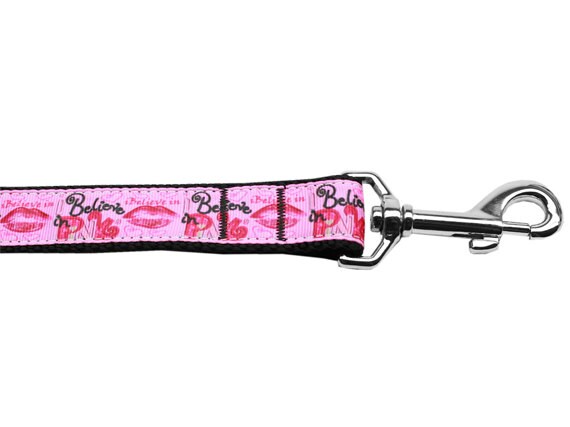 Pet Dog & Cat Nylon Collar or Leash, "Believe in Pink"