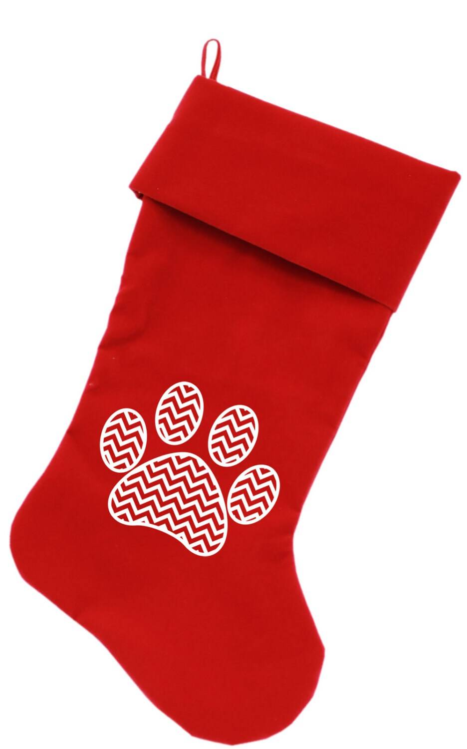 Velvet Christmas Stocking Screen Printed, "Chevron Paw"