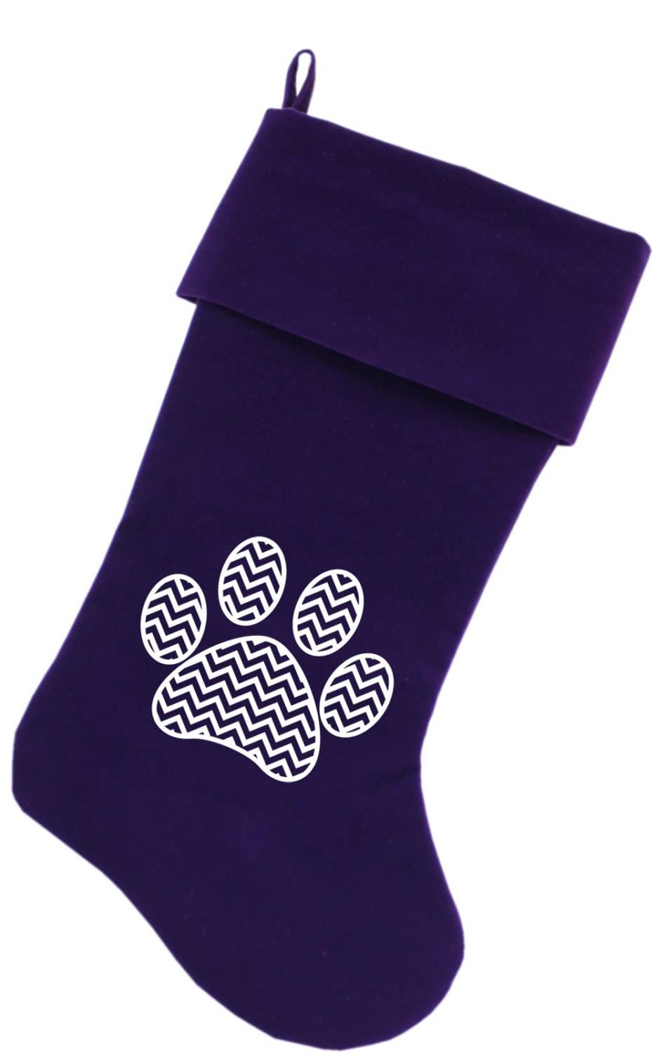 Velvet Christmas Stocking Screen Printed, "Chevron Paw"