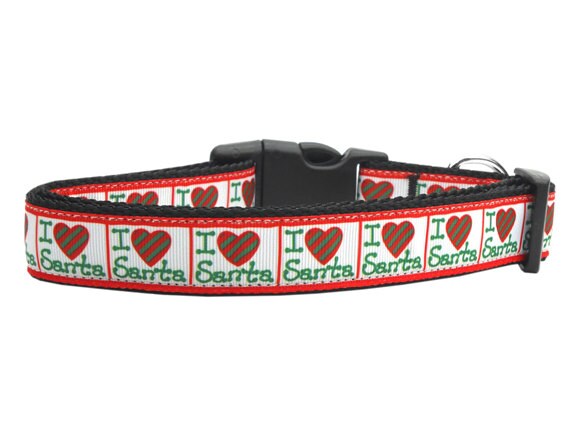 Christmas Pet Dog & Cat Nylon Collar or Leash, "I Heart Santa"