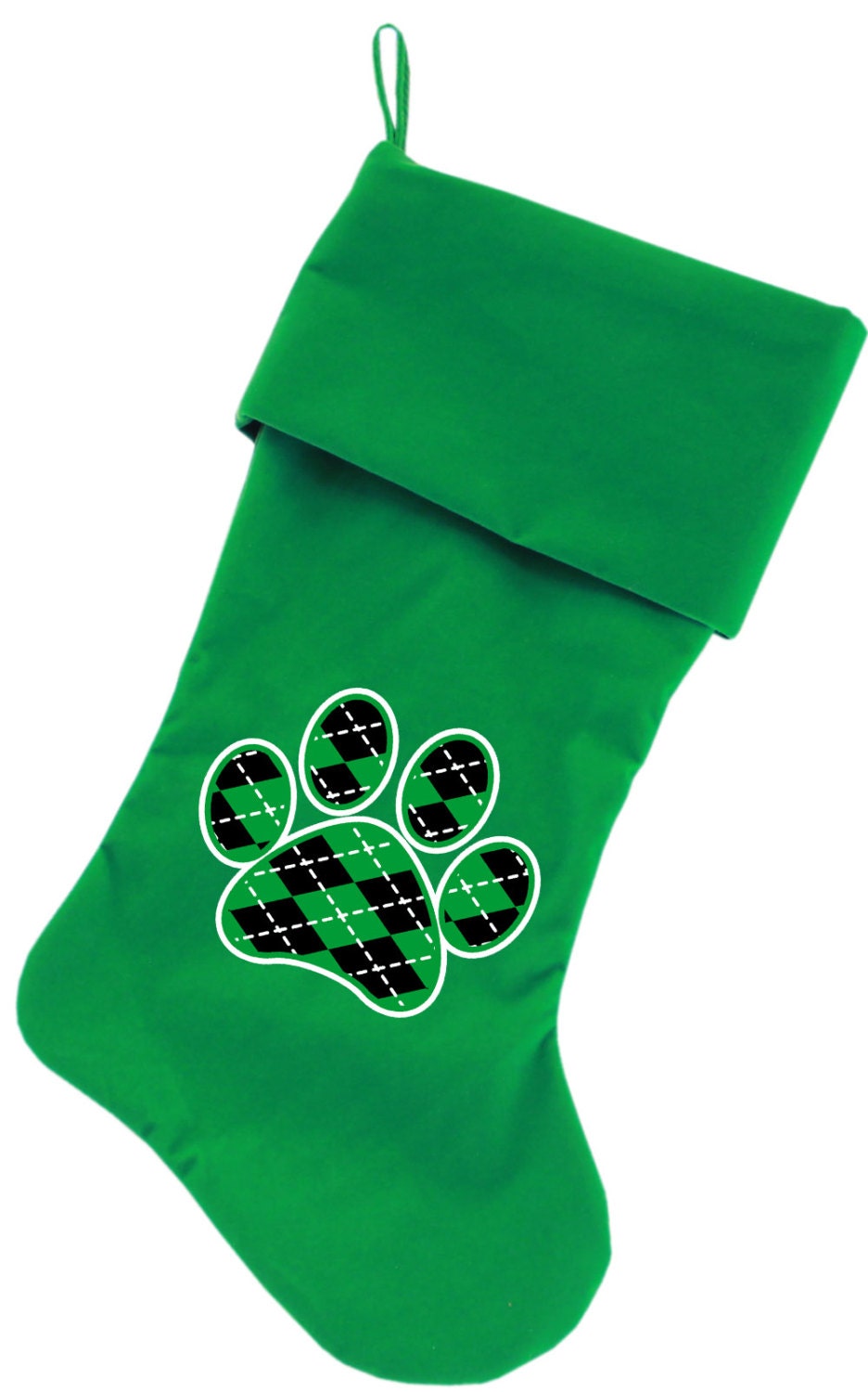 Velvet Christmas Stocking Screen Printed, "Argyle Paw"