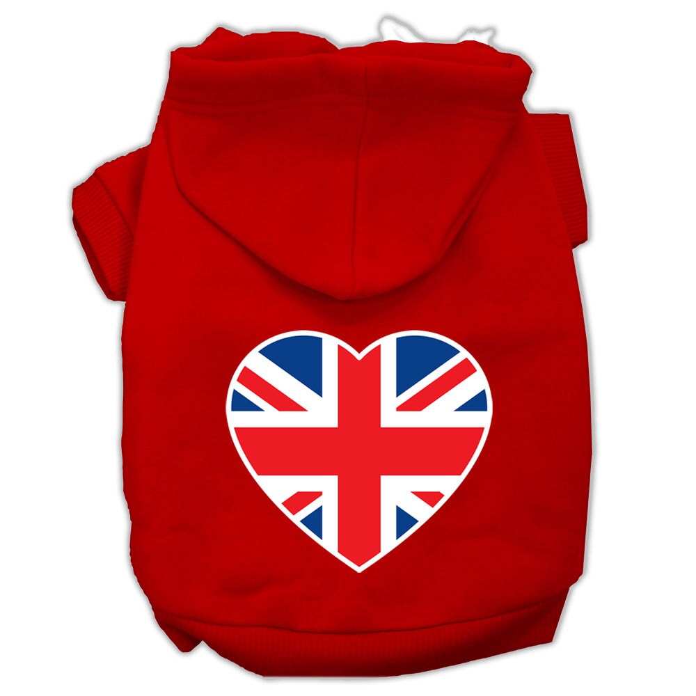 Pet Dog & Cat Hoodie Screen Printed, "British Flag Heart"