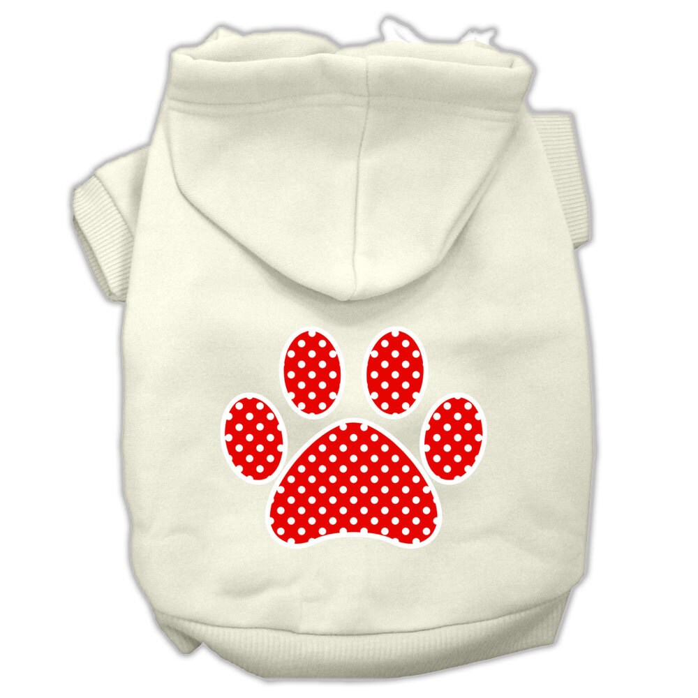 Pet Dog & Cat Hoodie Screen Printed, "Red Swiss Dots Paw"